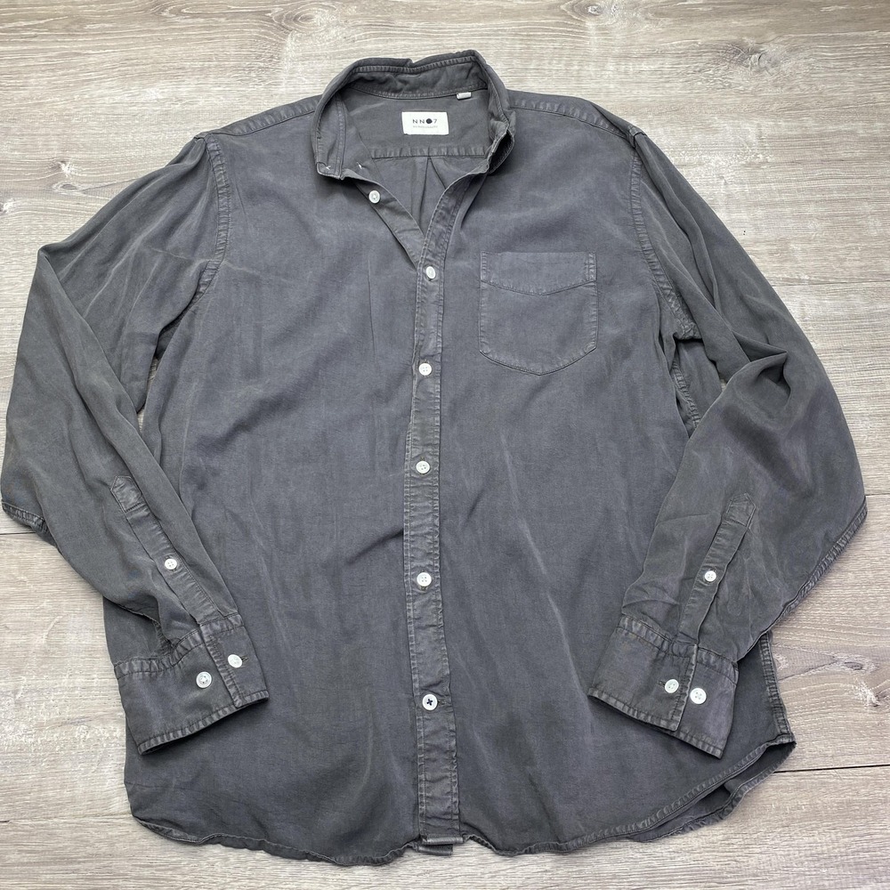 NN07 Levon Shirt Mens Large Gray Tencel Long Sleeve Button Up Casual Regular Fit